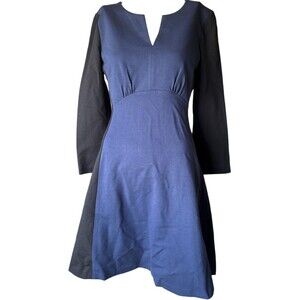 Kate Spade New York Colorblock Ponte Dress Blue Black A Line Skirt V Neck Size 8